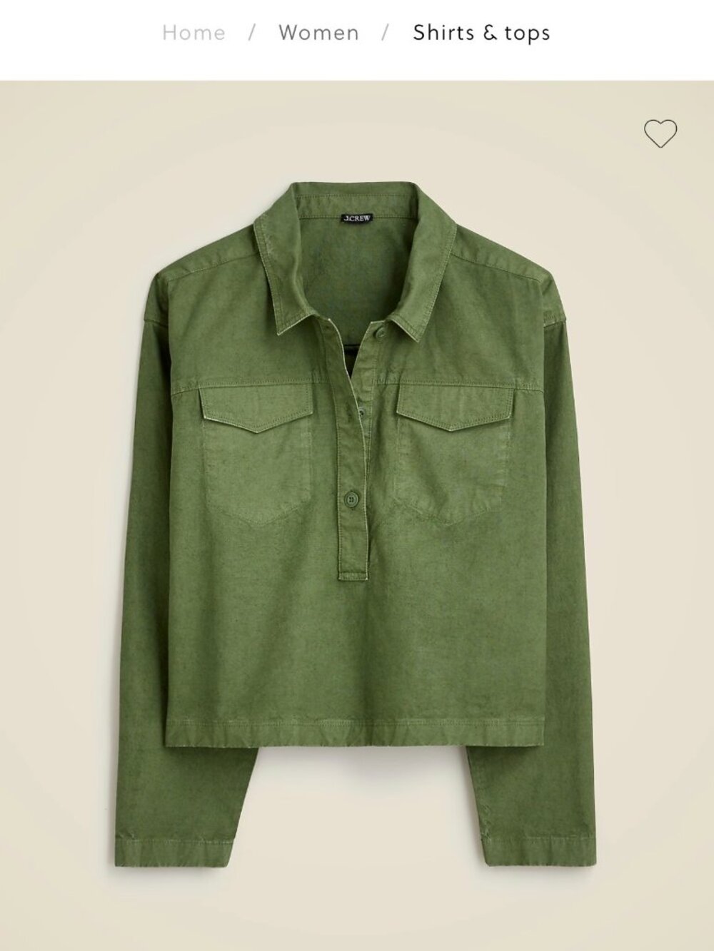 NWT J.Crew Olive Green Utility Popover Shirt Jacket, Cropped, Size S